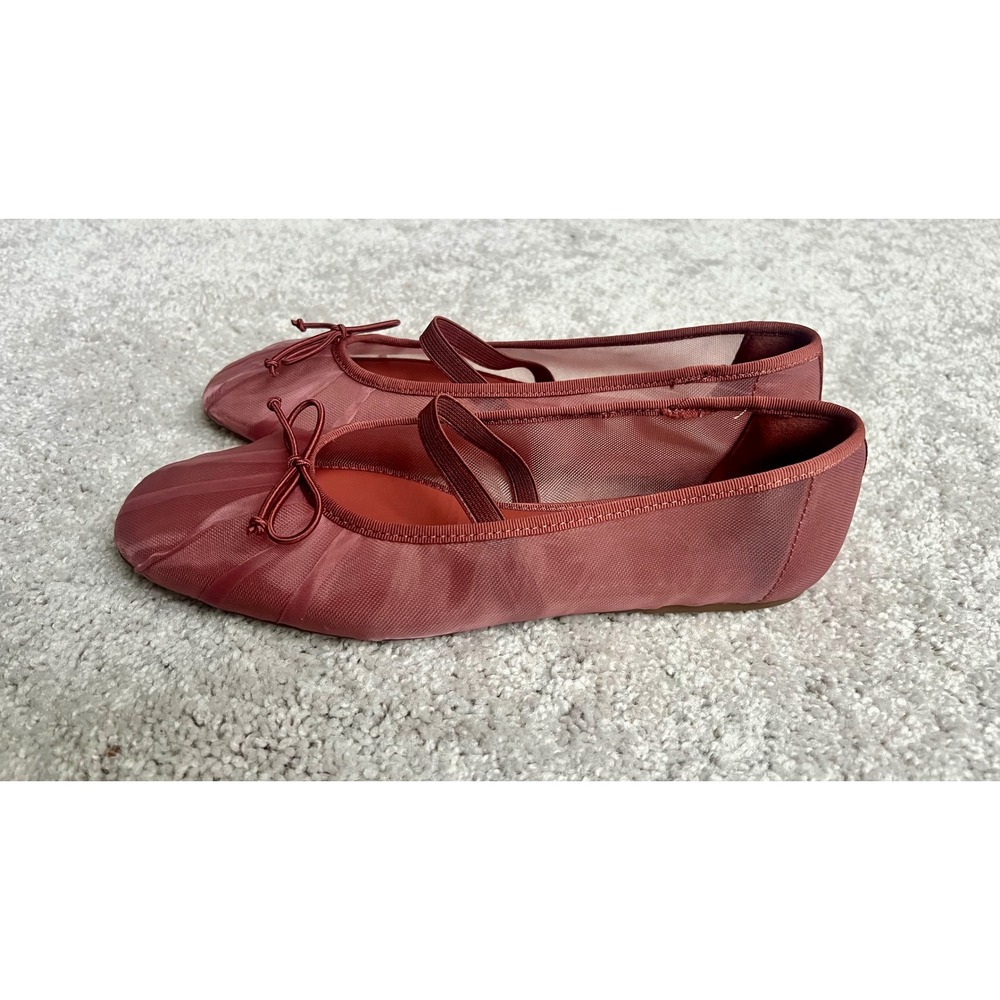 Zara Mesh Mary Jane Ballet Flats Pink Bow Elastic Strap 2506/410/051 Size 37